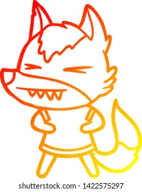 dibujo de línea de degradado cálido de una caricatura de lobo enojado