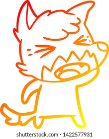 warm gradient line drawing of a angry cartoon fox