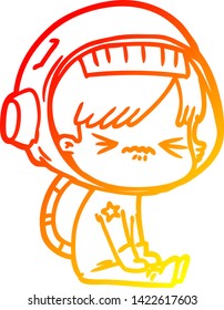 warm gradient line drawing of a angry cartoon space girl