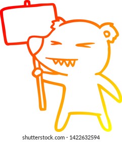 warm gradient line drawing of a angry bear cartoon protesting