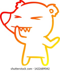 dibujo de líneas de gradiente cálido de un pensamiento de caricatura del oso polar enojado