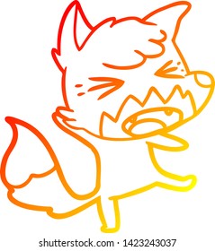 dibujo de línea de degradado cálido de un zorro de dibujos animados enojado