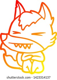 warm gradient line drawing of a angry wolf cartoon