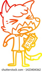 warm gradient line drawing of a angry cartoon fox