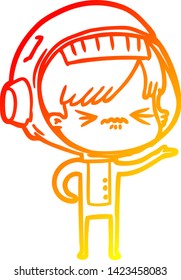 dibujo de línea de gradiente cálido de una chica del espacio de caricaturas enojada