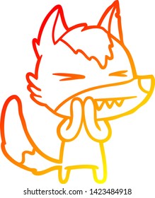 warm gradient line drawing of a angry wolf cartoon