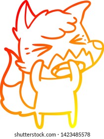 warm gradient line drawing of a angry cartoon fox