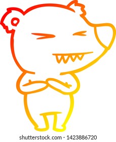 warm gradient line drawing of a angry polar bear cartoon