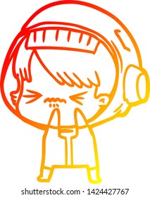 warm gradient line drawing of a angry cartoon space girl