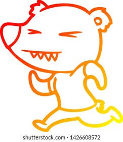 warm gradient line drawing of a angry bear cartoon running