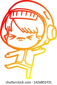 warm gradient line drawing of a angry cartoon space girl