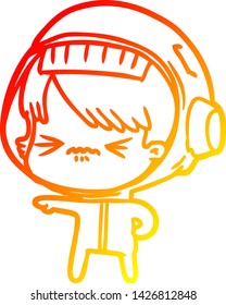 dibujo de línea de gradiente cálido de una chica del espacio de caricaturas enojada