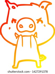 warm gradient line drawing of a angry cartoon pig