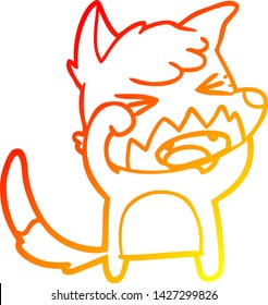 desenho de linha de gradiente quente de uma raposa de desenho animado irritado esfregando os olhos