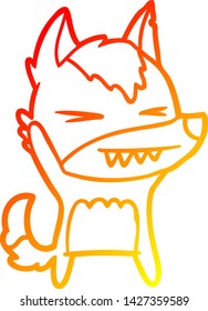 dibujo de línea de degradado cálido de una caricatura de lobo enojado