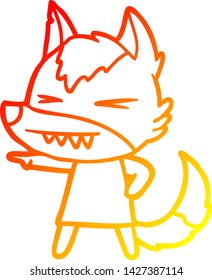 dibujo de línea de degradado cálido de una caricatura de lobo enojado