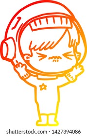 warm gradient line drawing of a angry cartoon space girl
