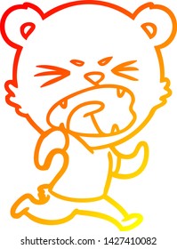 warm gradient line drawing of a angry cartoon bear running