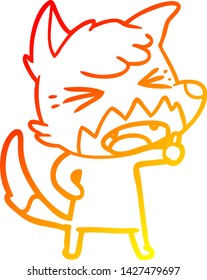 warm gradient line drawing of a angry cartoon fox