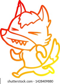 dibujo de línea de degradado cálido de una caricatura de lobo enojado