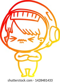 warm gradient line drawing of a angry cartoon space girl