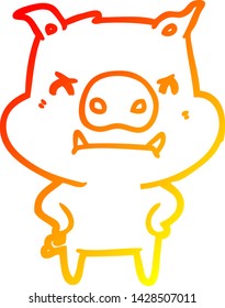 warm gradient line drawing of a angry cartoon pig