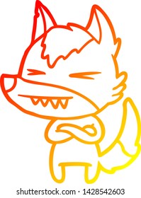 dibujo de línea de degradado cálido de una caricatura de lobo enojado