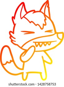 dibujo de línea de degradado cálido de una caricatura de lobo enojado
