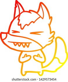 warm gradient line drawing of a angry wolf cartoon