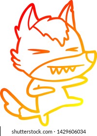 dibujo de línea de degradado cálido de una caricatura de lobo enojado