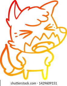 warm gradient line drawing of a angry cartoon fox
