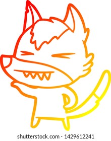 dibujo de línea de degradado cálido de una caricatura de lobo enojado