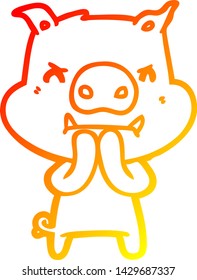 warm gradient line drawing of a angry cartoon pig