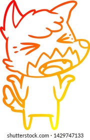 warm gradient line drawing of a angry cartoon fox