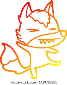 dibujo de línea de degradado cálido de una caricatura de lobo enojado