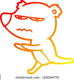 warm gradient line drawing of a angry bear cartoon running