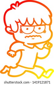 warm gradient line drawing of a annoyed cartoon boy