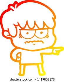 warm gradient line drawing of a annoyed cartoon boy
