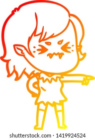 warm gradient line drawing of a annoyed cartoon vampire girl