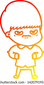 warm gradient line drawing of a annoyed cartoon boy