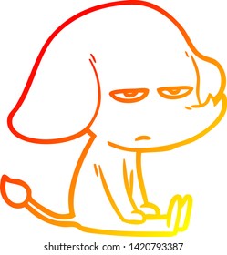 warm gradient line drawing of a annoyed cartoon elephant