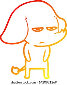 warm gradient line drawing of a annoyed cartoon elephant