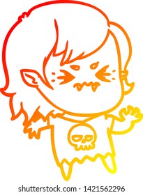 warm gradient line drawing of a annoyed cartoon vampire girl