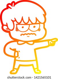 warm gradient line drawing of a annoyed cartoon boy
