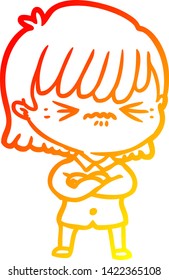 warm gradient line drawing of a annoyed cartoon girl