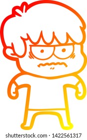 warm gradient line drawing of a annoyed cartoon boy