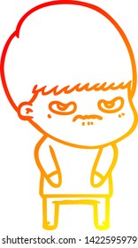 warm gradient line drawing of a annoyed cartoon boy
