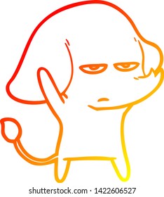 warm gradient line drawing of a annoyed cartoon elephant