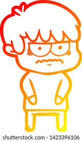warm gradient line drawing of a annoyed cartoon boy