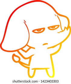warm gradient line drawing of a annoyed cartoon elephant